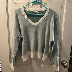 Debut V-Neck Sweater - Light Blue and White